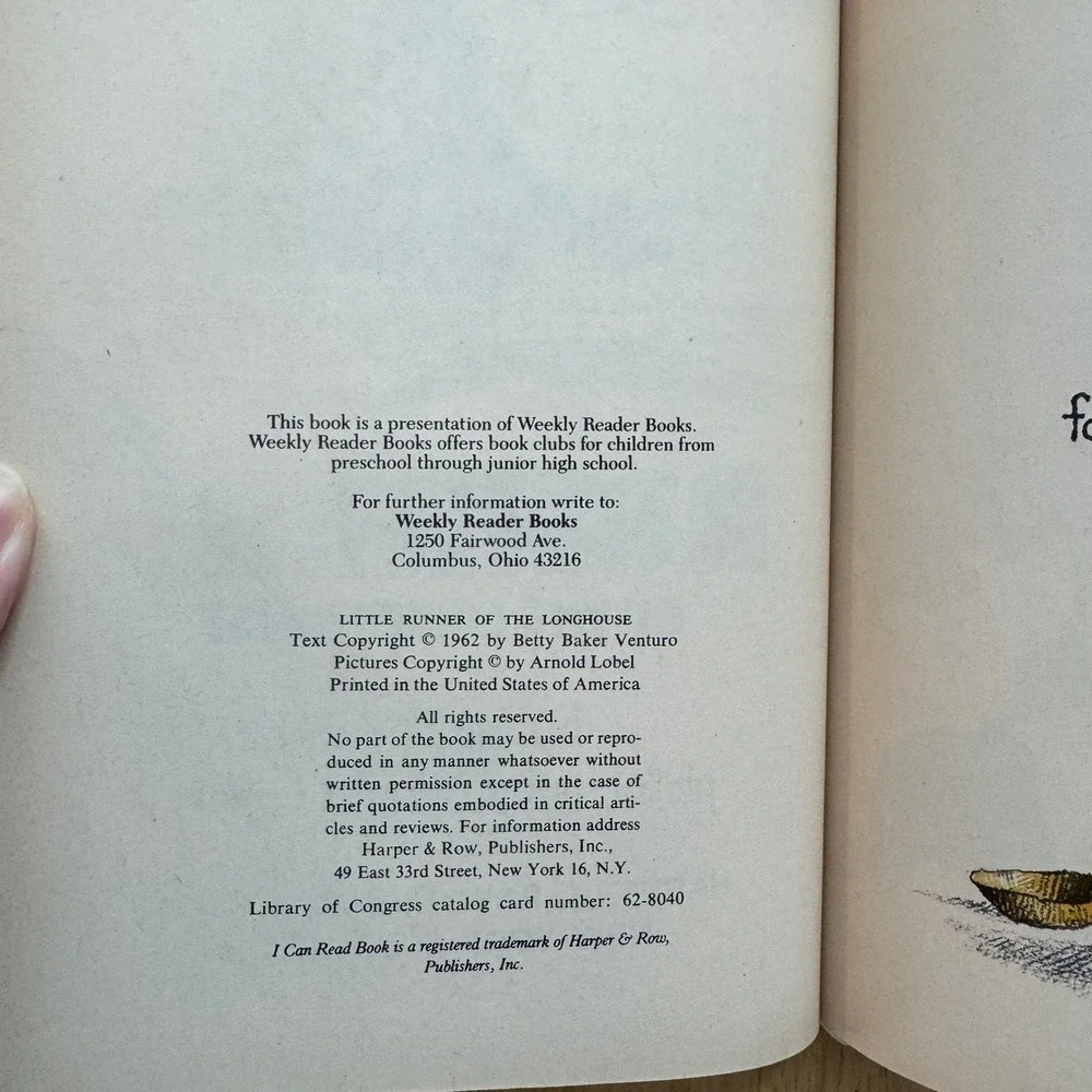 Little Runner of the Longhouse An I Can Read Book Betty Baker Arnold Lobel 1962‎